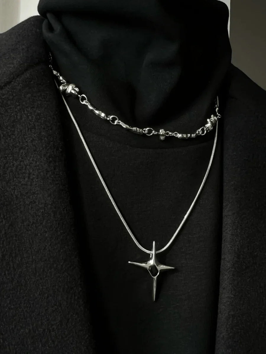 DOUBLE LAYER CHAIN ASYMMETRICAL NECKLACE A0033