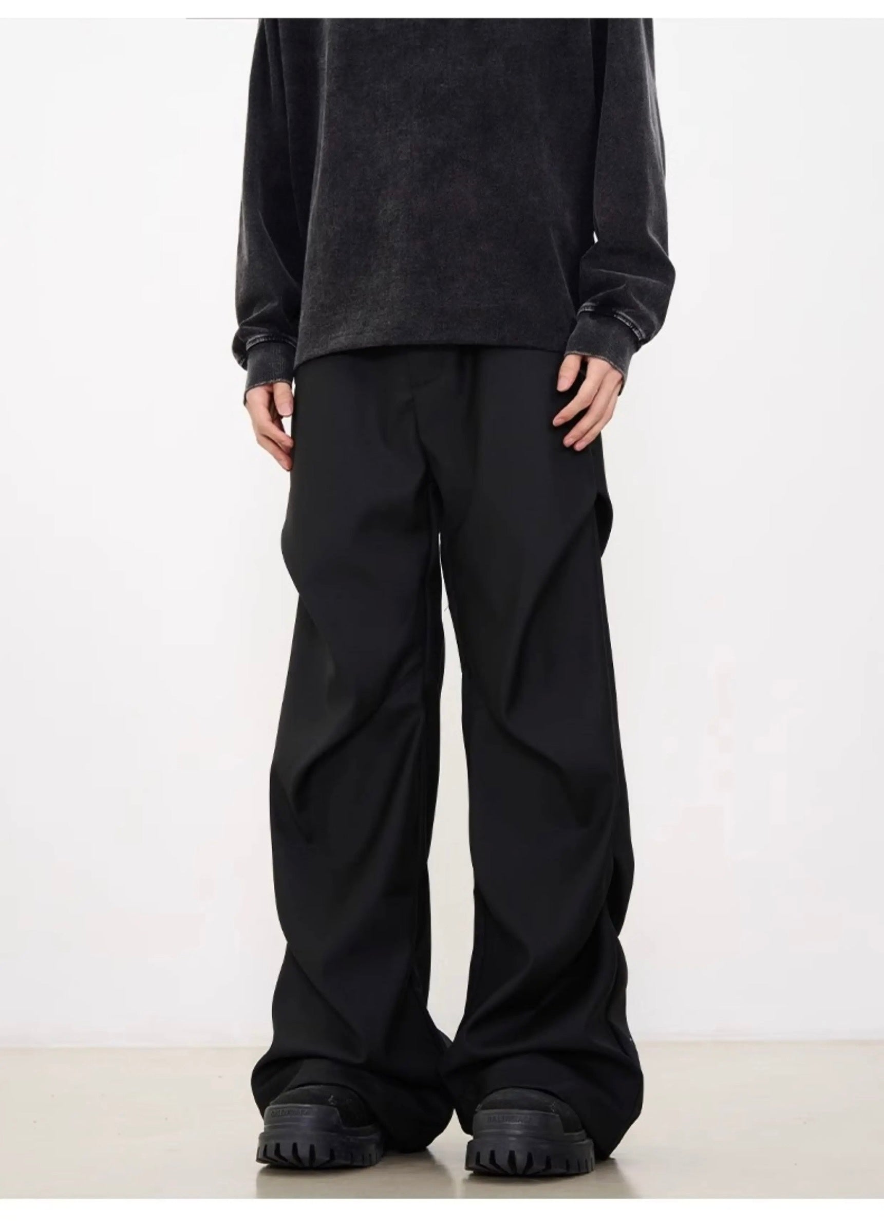 Men’s Pleated Dress Pants – Vintage American Loose Straight Trousers B0049