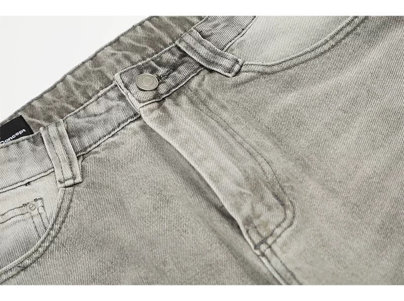 American Vintage Washed Distressed Denim Jeans – Loose Fit Casual Straight-Leg Pants for Men B0095