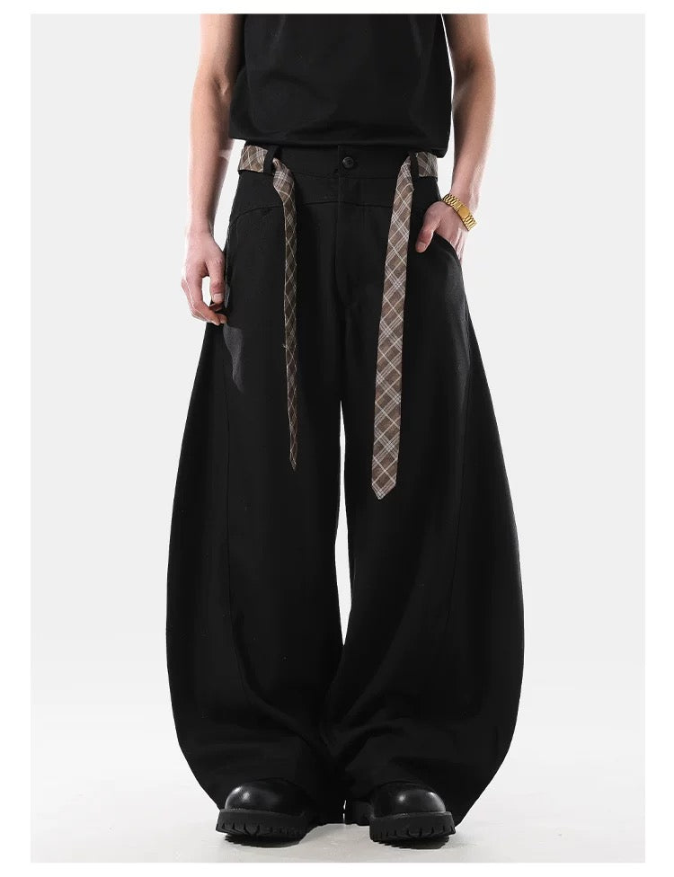 Pantalones acampanados vintage a cuadros con forro polar y cinturón – Estilo retro americano B0038