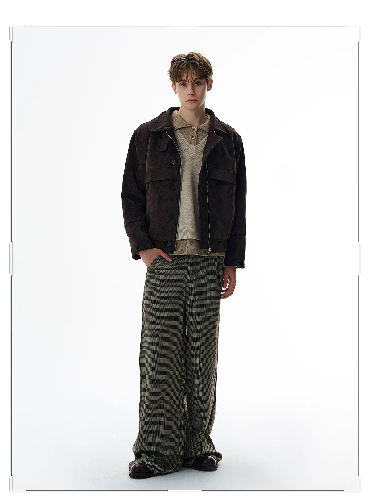 American Retro Suede Jacket – Brown Faux Suede Lapel Trucker Coat T0027