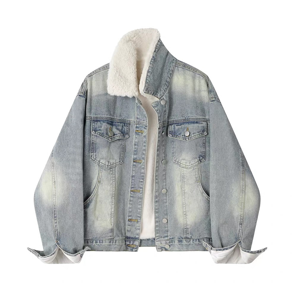 Men’s Vintage Denim Jacket – American Retro Washed Jean Outerwear T0068