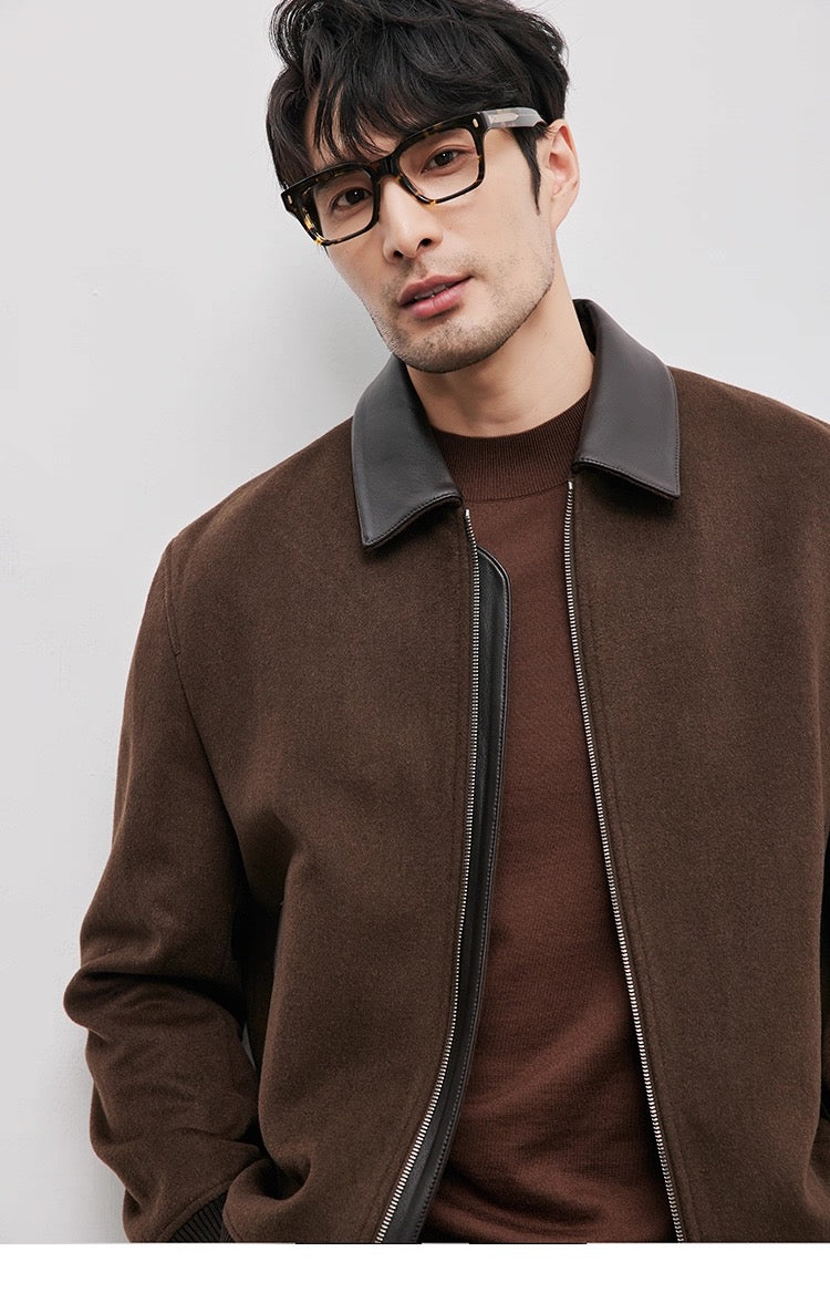 Chaqueta de aviador de piel auténtica – Bomber vintage americana con cremallera y cuello vuelto T0023