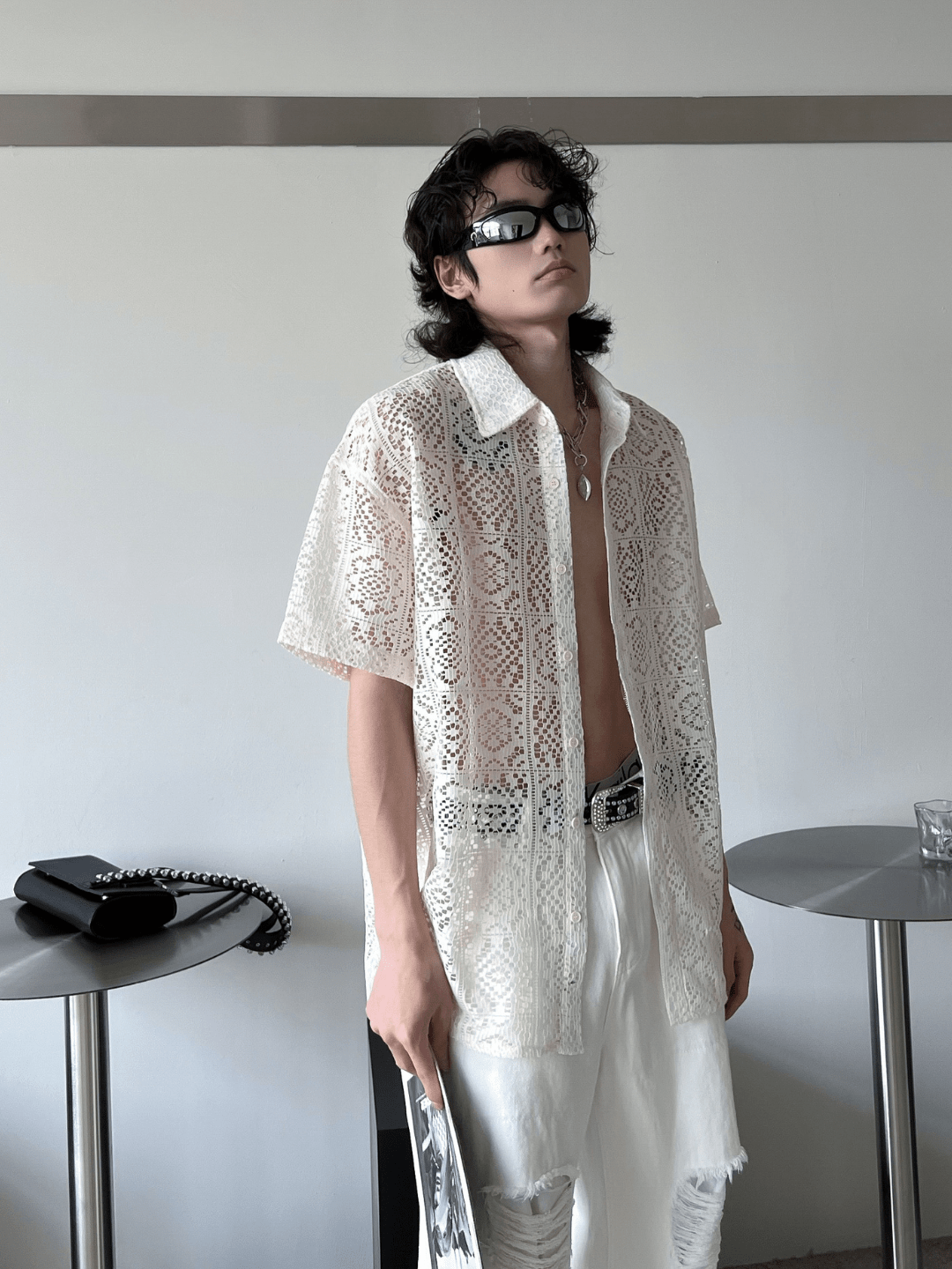 hollow design sense loose shirts J0123