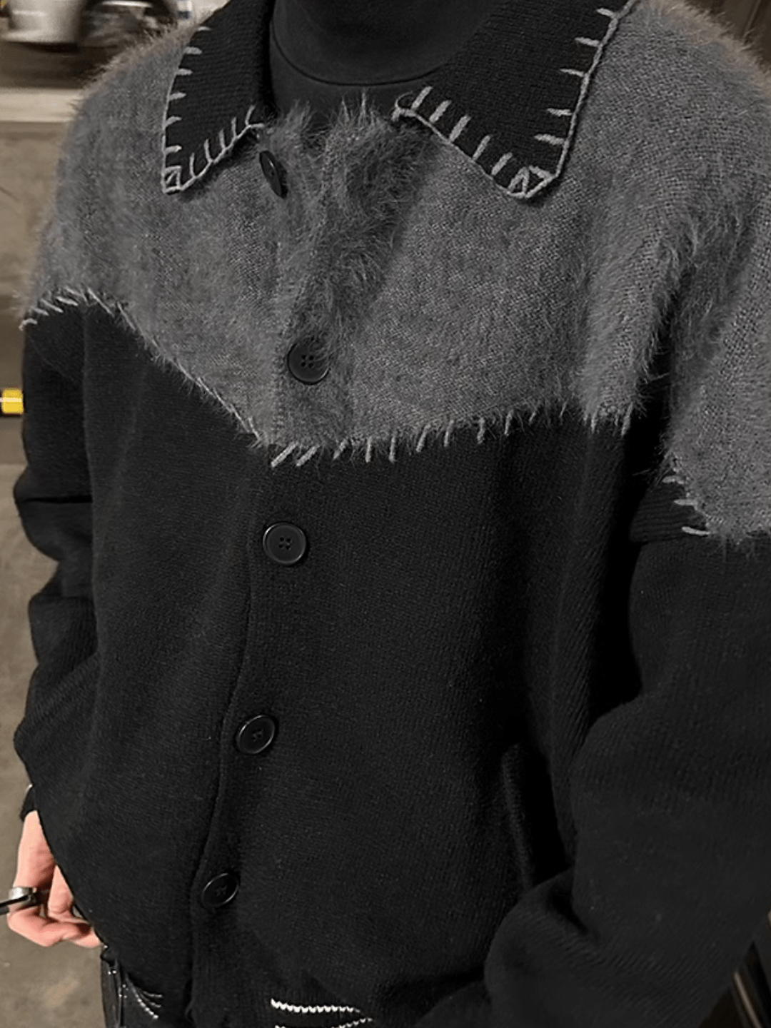 [JM HOMME] Clashing color loose sweater jacket S0160