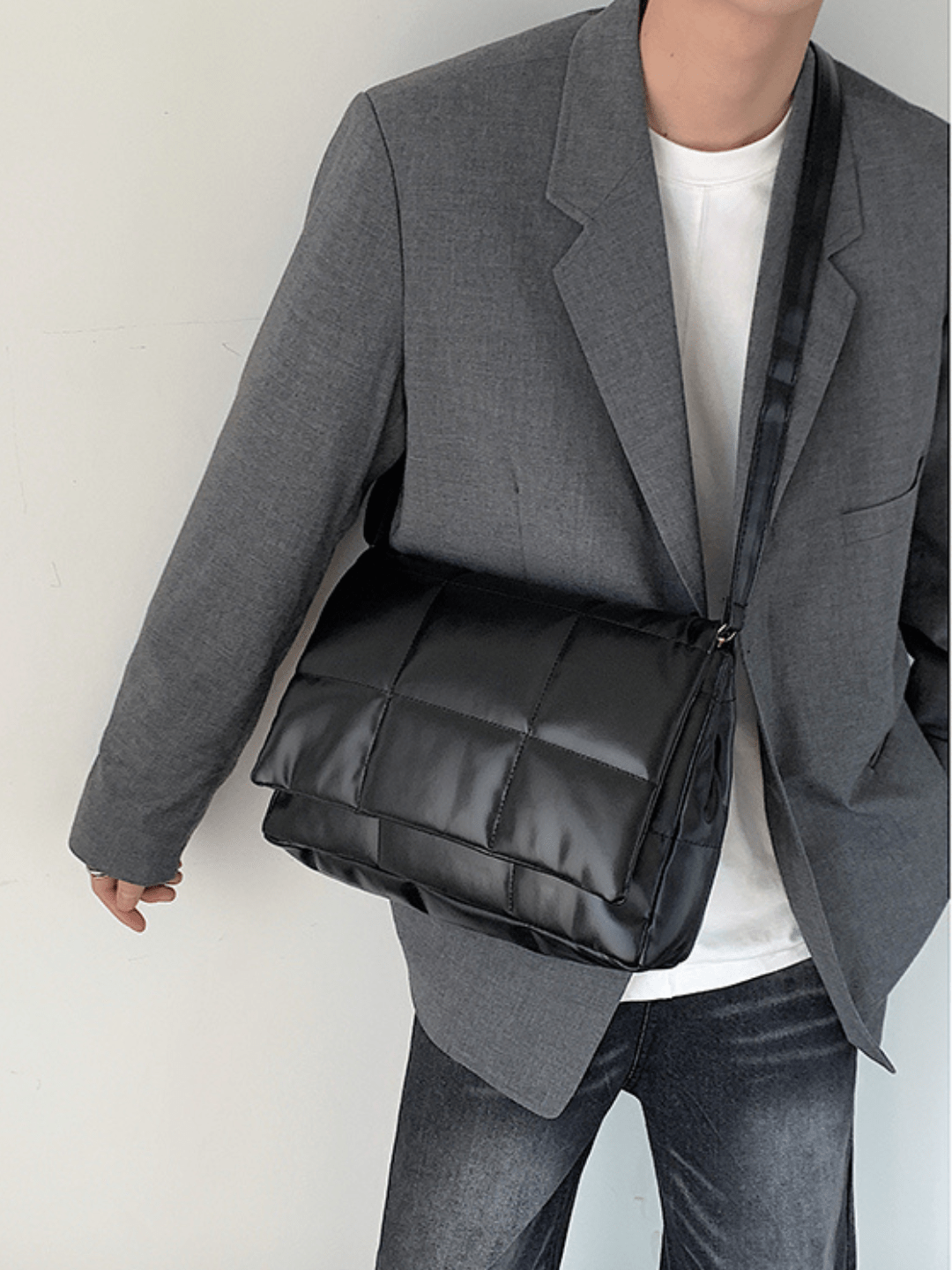 silk filling leather crossbody messenger bag A0074