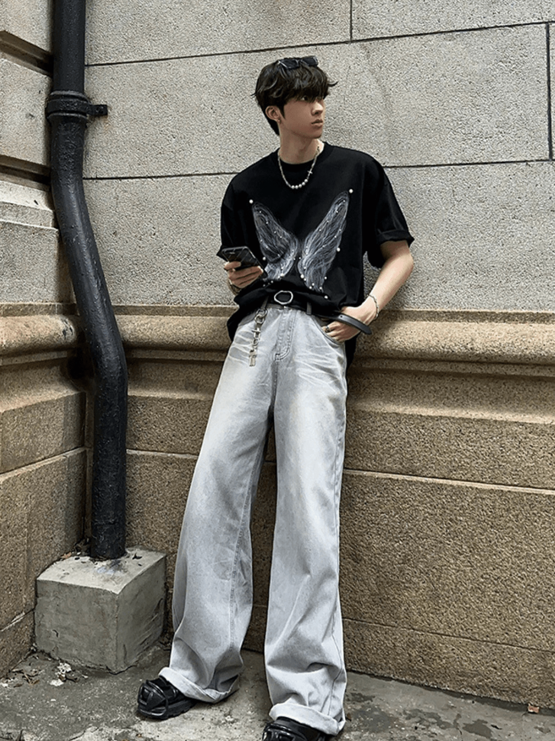 [JH HOMME] pearl butterfly print T-shirt J0098