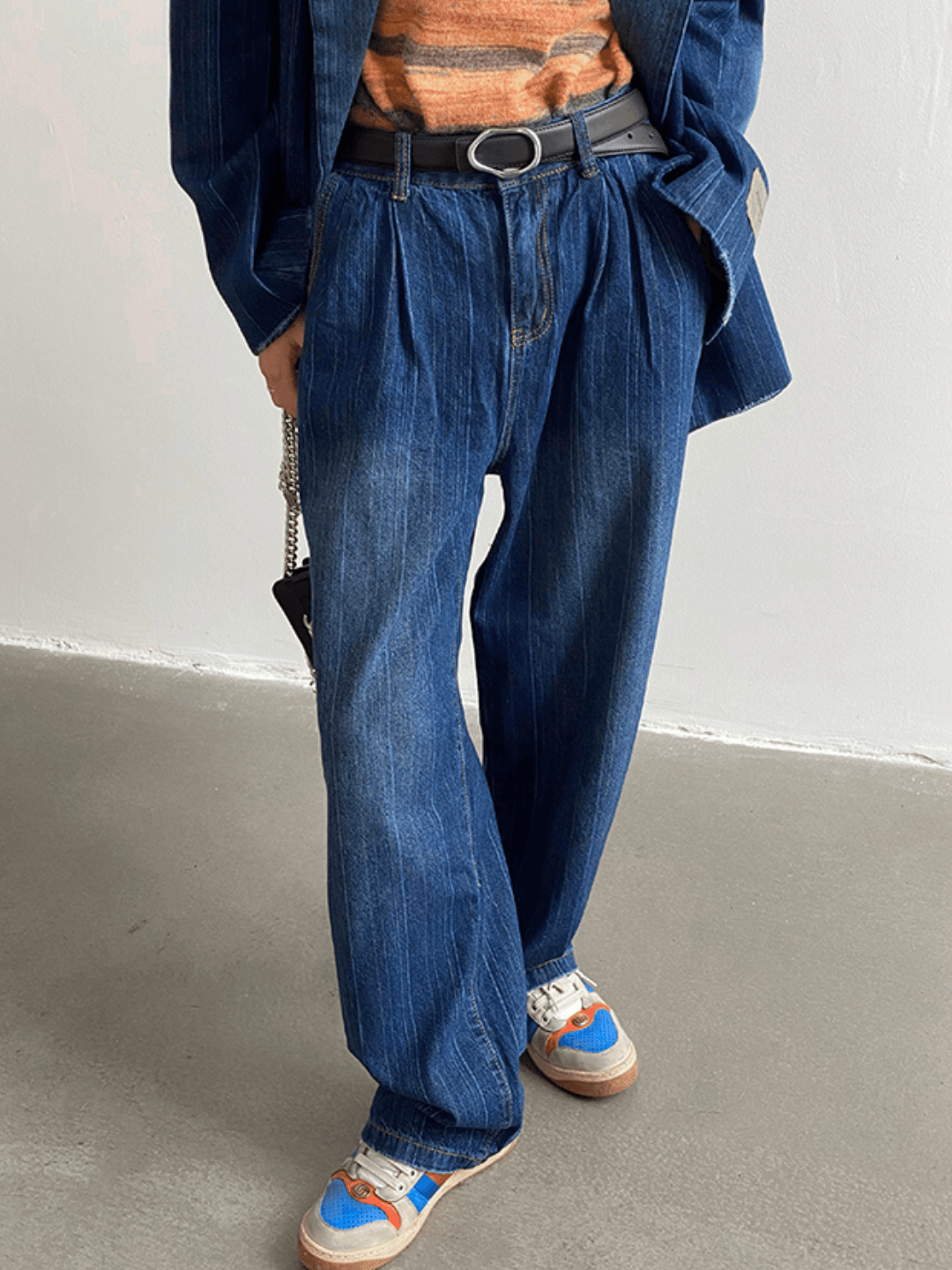[GENESISBOY] Washed striped loose denim suit R032