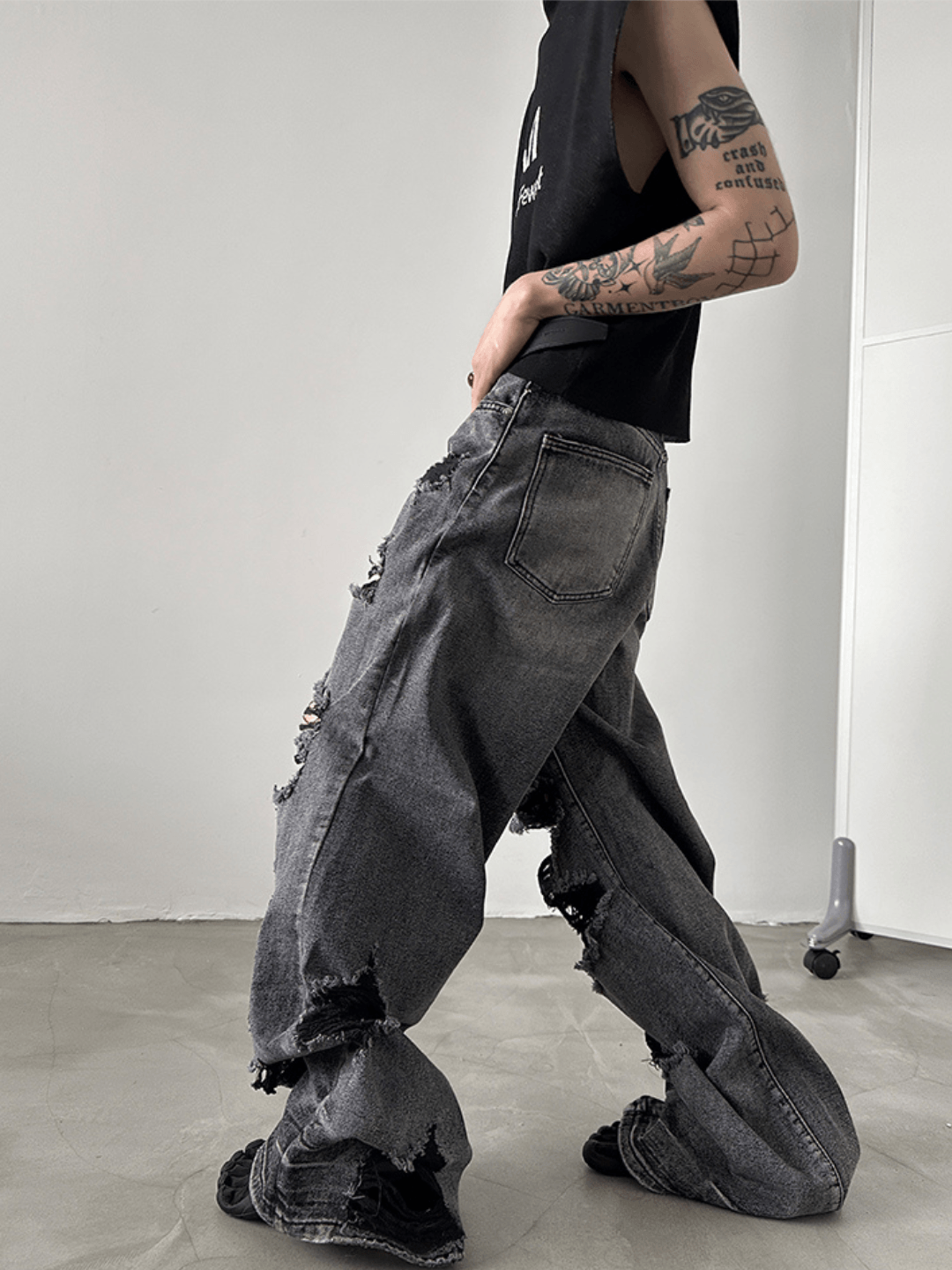 wash wide leg jeans B0126