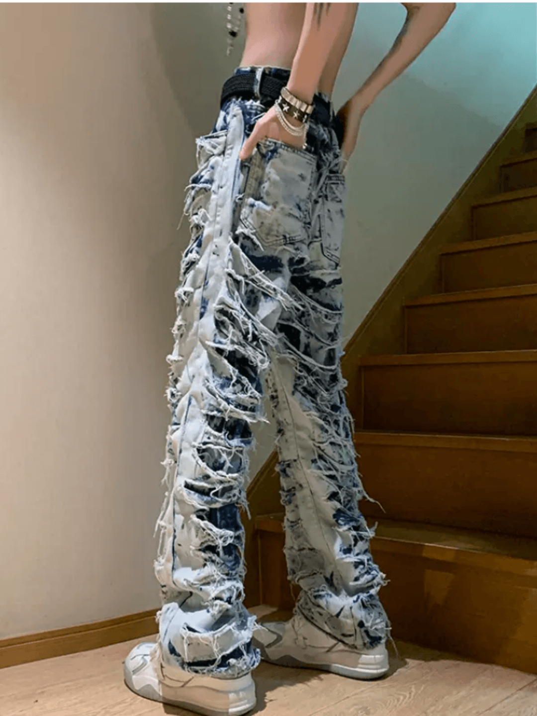 High street damage denim pants B0136