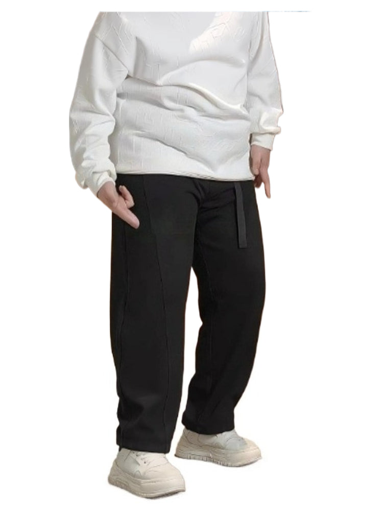 Waffle straight casual pants men's autumn and winter increase the fat to cover the meat and show the pants, and fat boys wear wide-leg pants. B0321