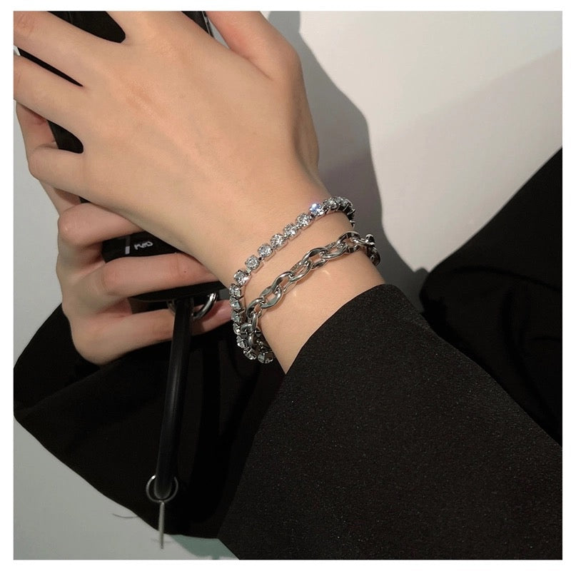 Pulsera de diamantes para hombre | Joyería minimalista de lujo estilo hip hop con diseño de diamantes de imitación O0004