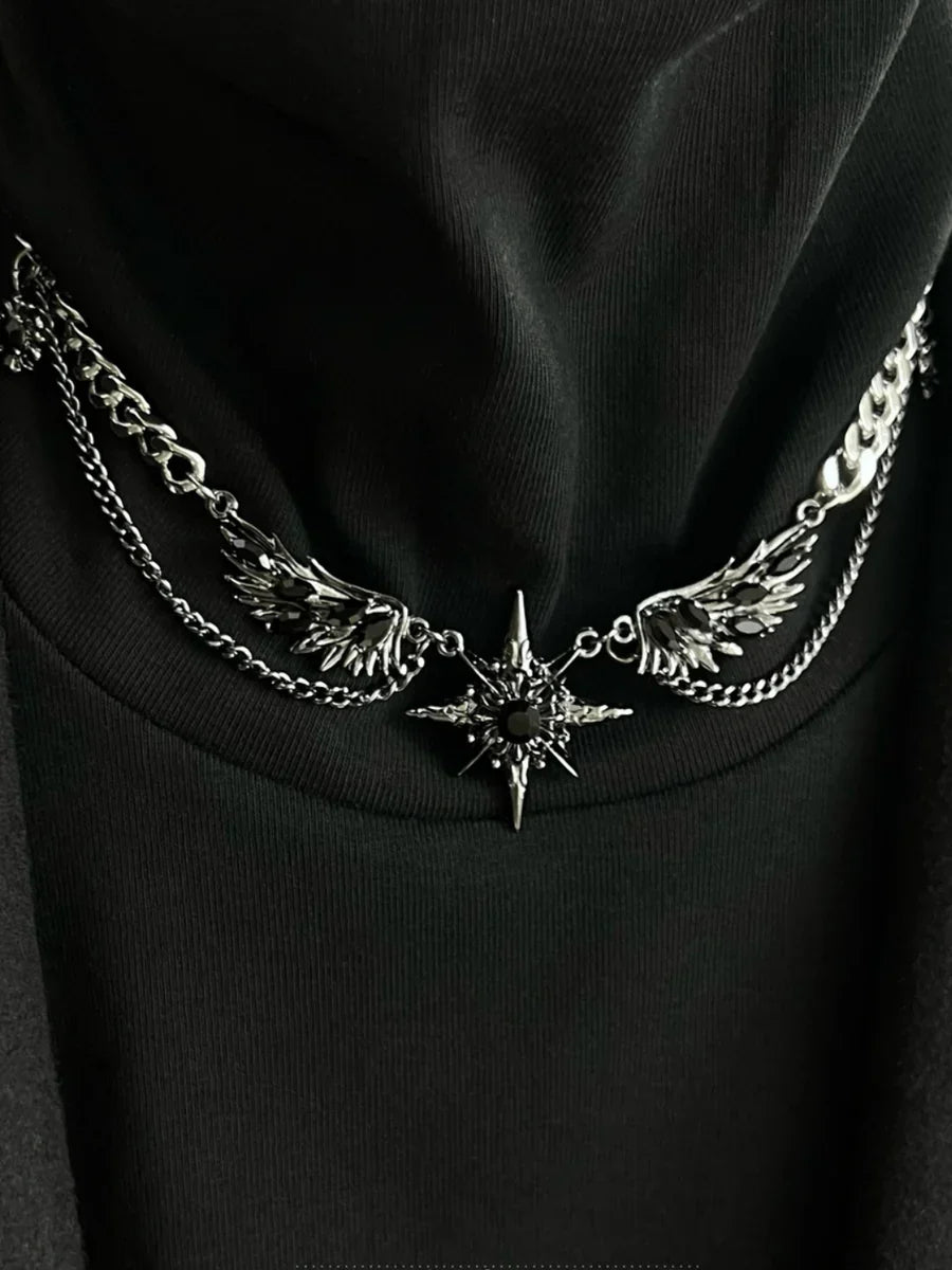 [CHEALIMPID] DARKGEMSTONE DIAMONDS WINGS DESIGN NECKLACE A0063