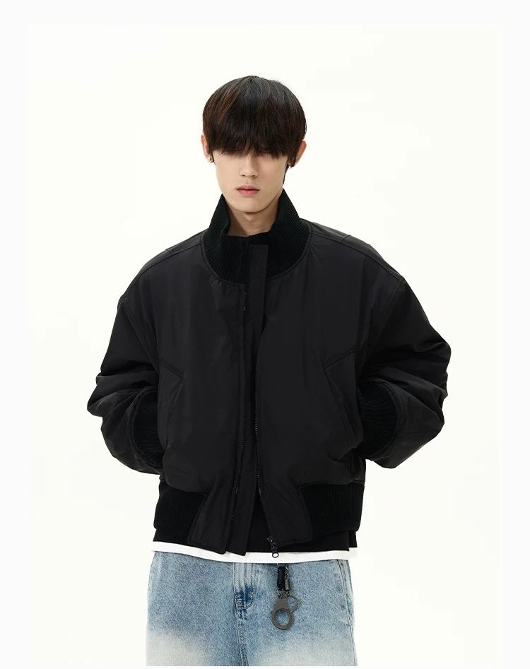 Men’s Short Padded Bomber Jacket – American Retro Street Winter Coat T0054