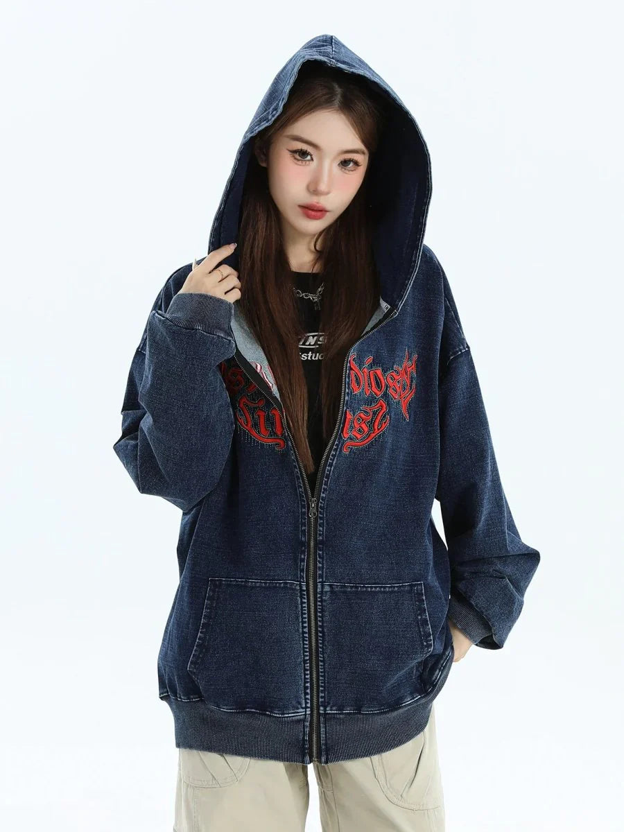 [INSstudios] GOTHIC LETTER LOGO DENIM JACKET T0098