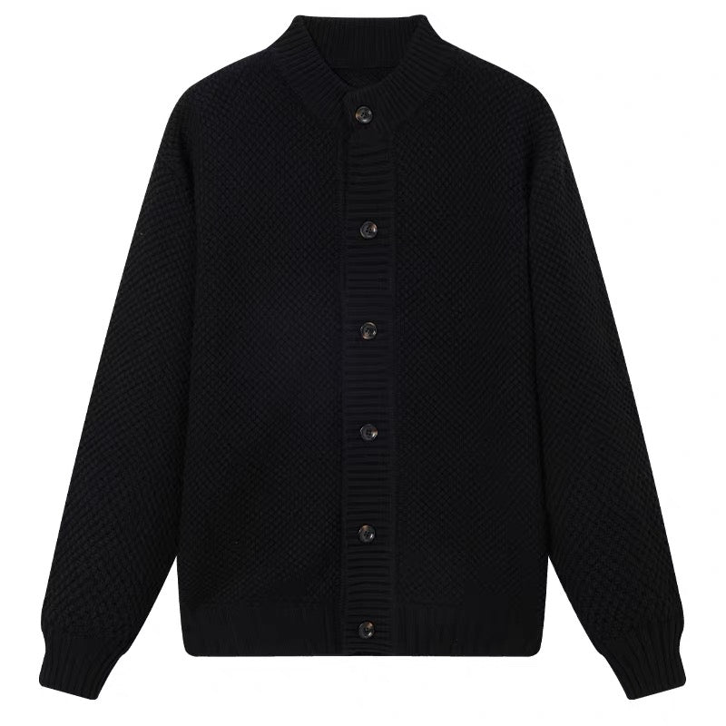 750g Heavyweight Pineapple Knit Cardigan - Men's Solid Color Relaxed Fit Minimalist Knit Jacket T0021