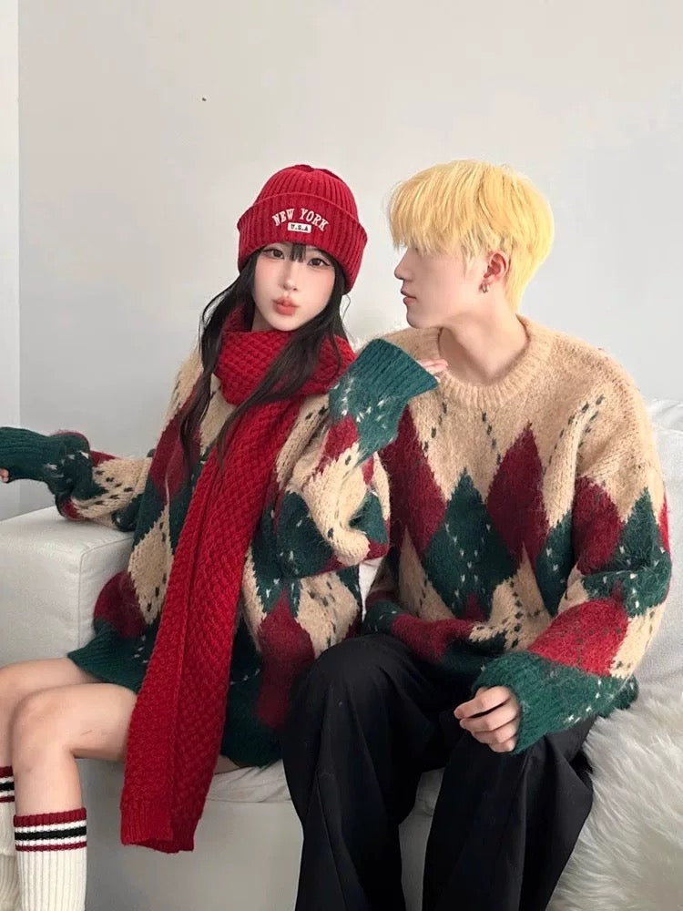 [FLAT ROOM] ARGYLE COUPLE KNIT SWEATER S0188