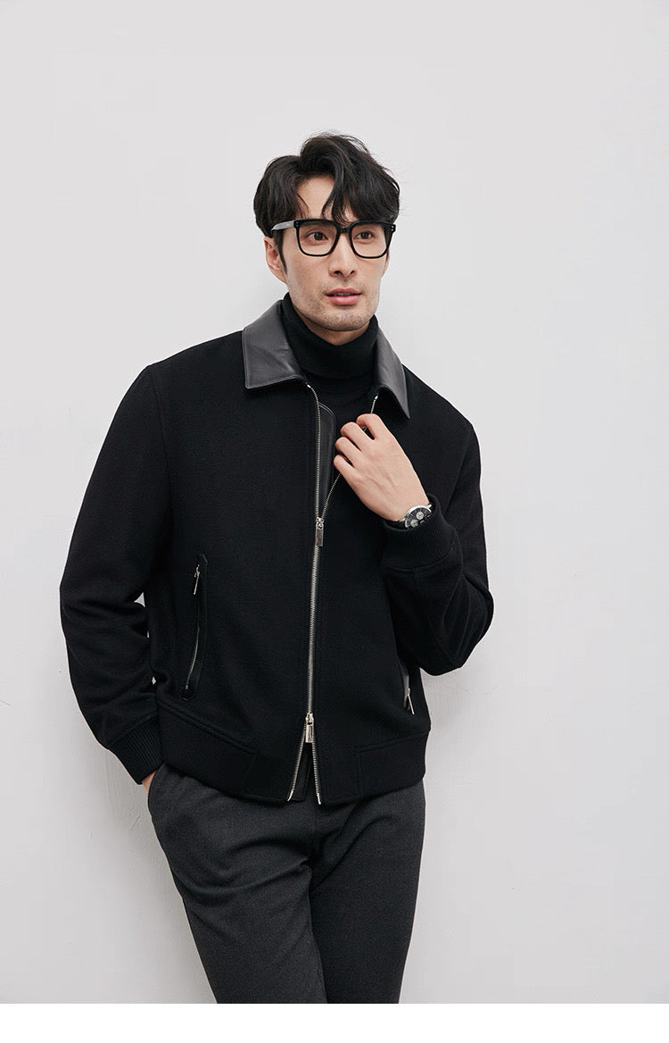 Chaqueta de aviador de piel auténtica – Bomber vintage americana con cremallera y cuello vuelto T0023