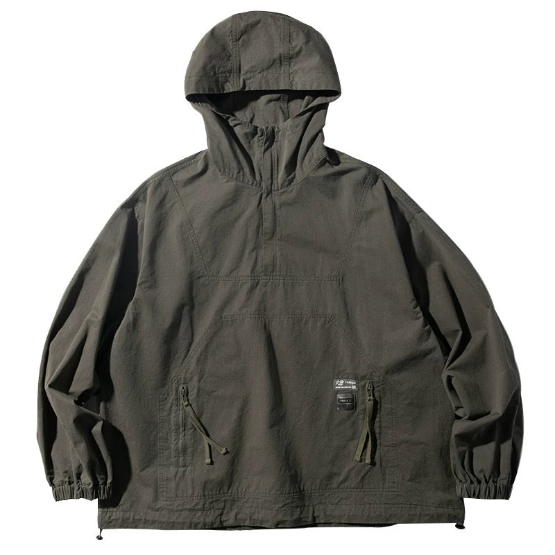 Chaqueta con capucha y lavado vintage para hombre, cortavientos con media cremallera para uso diario informal, T0009