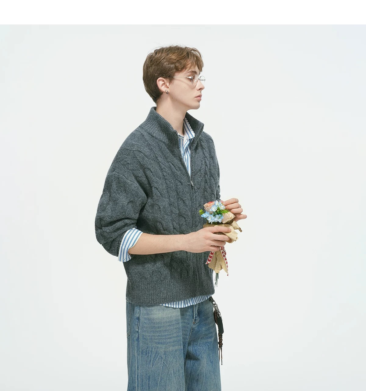 Vintage Cable Knit Turtleneck Sweater – American Retro Textured Pullover for MenS0026