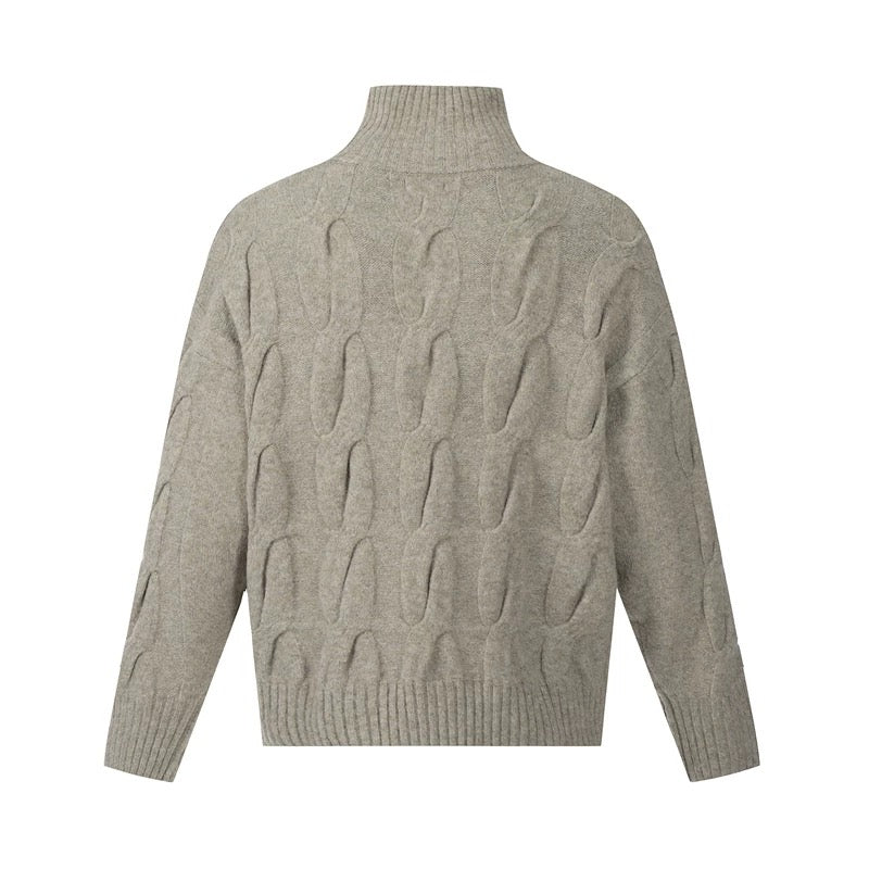 Vintage Cable Knit Turtleneck Sweater – American Retro Textured Pullover for MenS0026