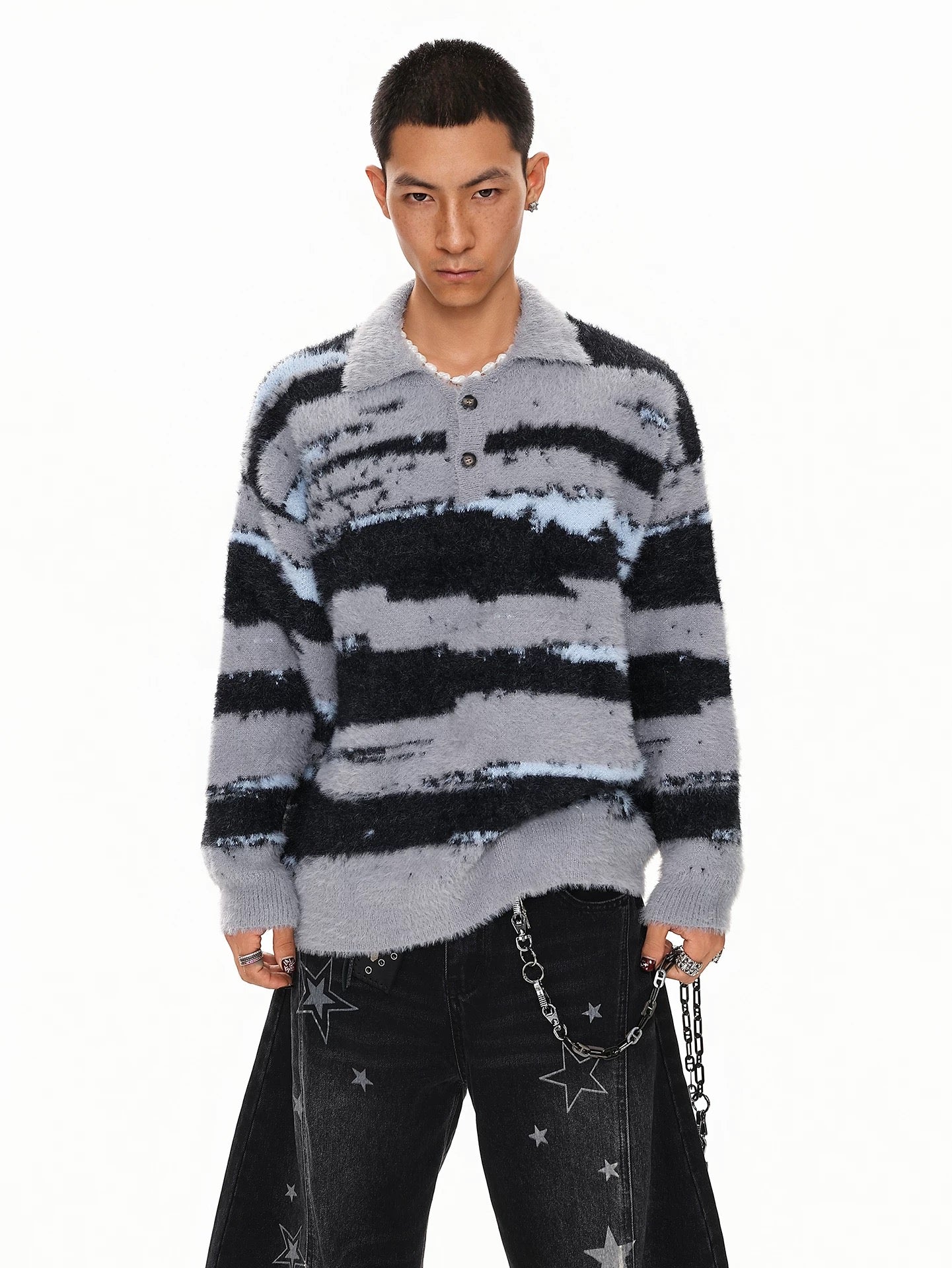 Men’s American Color-Block Striped Sweater – High Street Retro Knit Pullover S0055