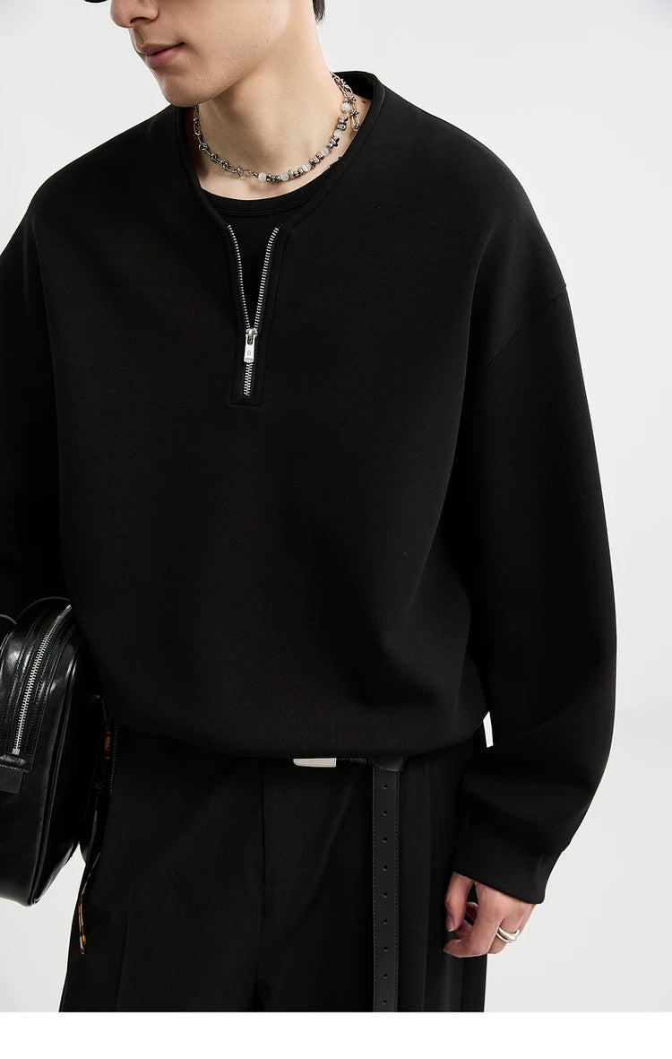 Sudadera de manga larga antiarrugas para hombre con diseño de media cremallera - Jersey holgado T0051