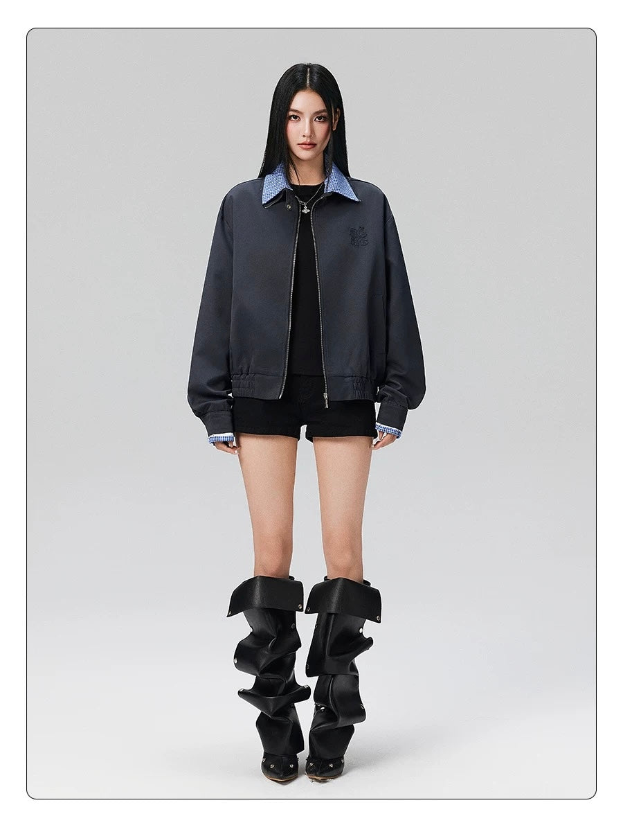 Men’s Vintage Plaid Patchwork Collar Jacket – Retro Short Street Outerwear T0062