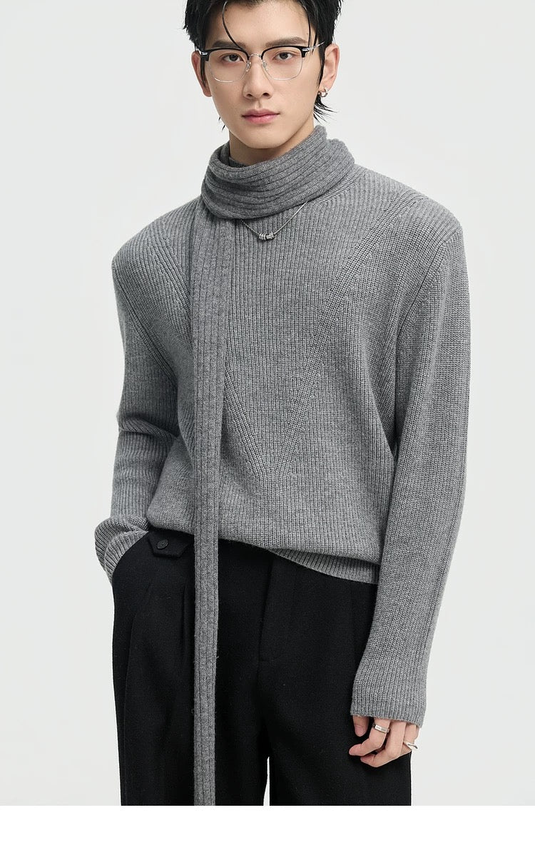 Suéter holgado de punto de lana de color liso para hombre, con cuello semialto y diseño estampado para invierno - Capa base ideal T0043