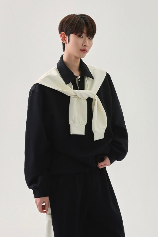 [FLAT ROOM] TWO-TONE COLLAR SWEATSHIRT + PANTS SET S0207