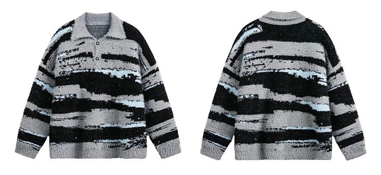 Men’s American Color-Block Striped Sweater – High Street Retro Knit Pullover S0055