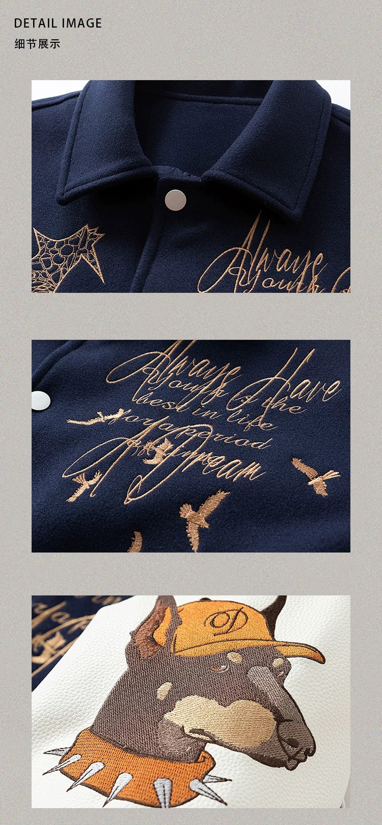 Men’s American Embroidered Patchwork Baseball Jacket – Vintage Streetwear Varsity CoatT0074