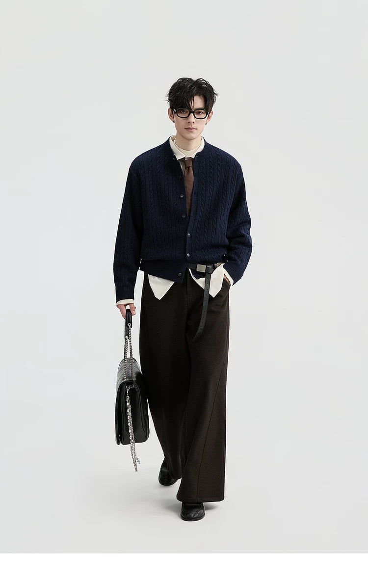 Jacquard Retro-Style Henry Neck Sweater Cardigan for Men - Wool-Blend Knitted Outerwear for Autumn & Winter T0038