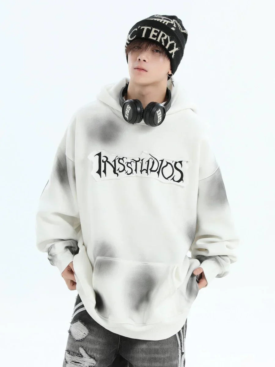 [INSstudios] SPRAY PAINT LOGO LOOSE HOODIE S0206