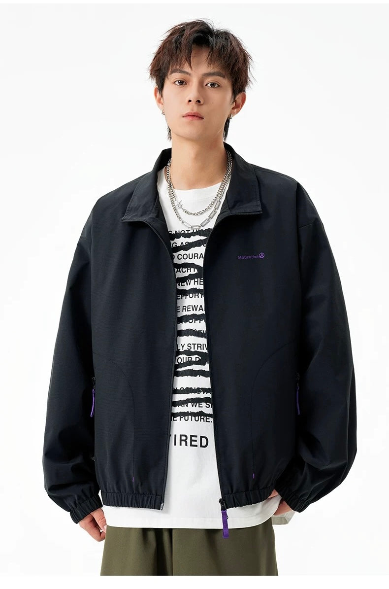 Men’s Japanese Minimalist Track Jacket – Casual Lightweight Streetwear Outerwear T0044