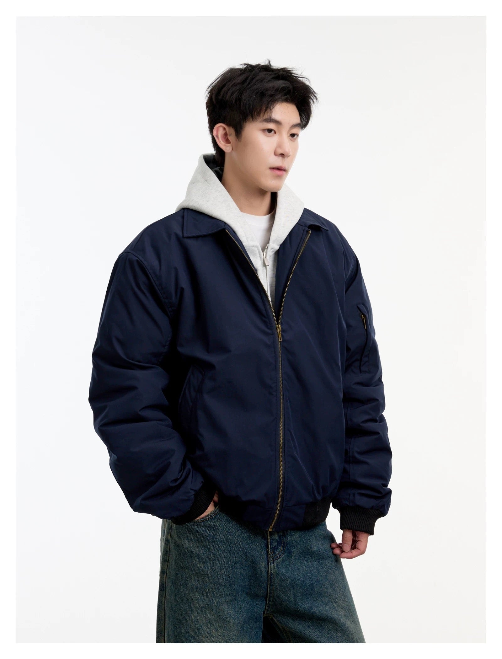 Men’s Vintage Bomber Puffer Jacket – American Retro Flight Cotton Outerwear T0070