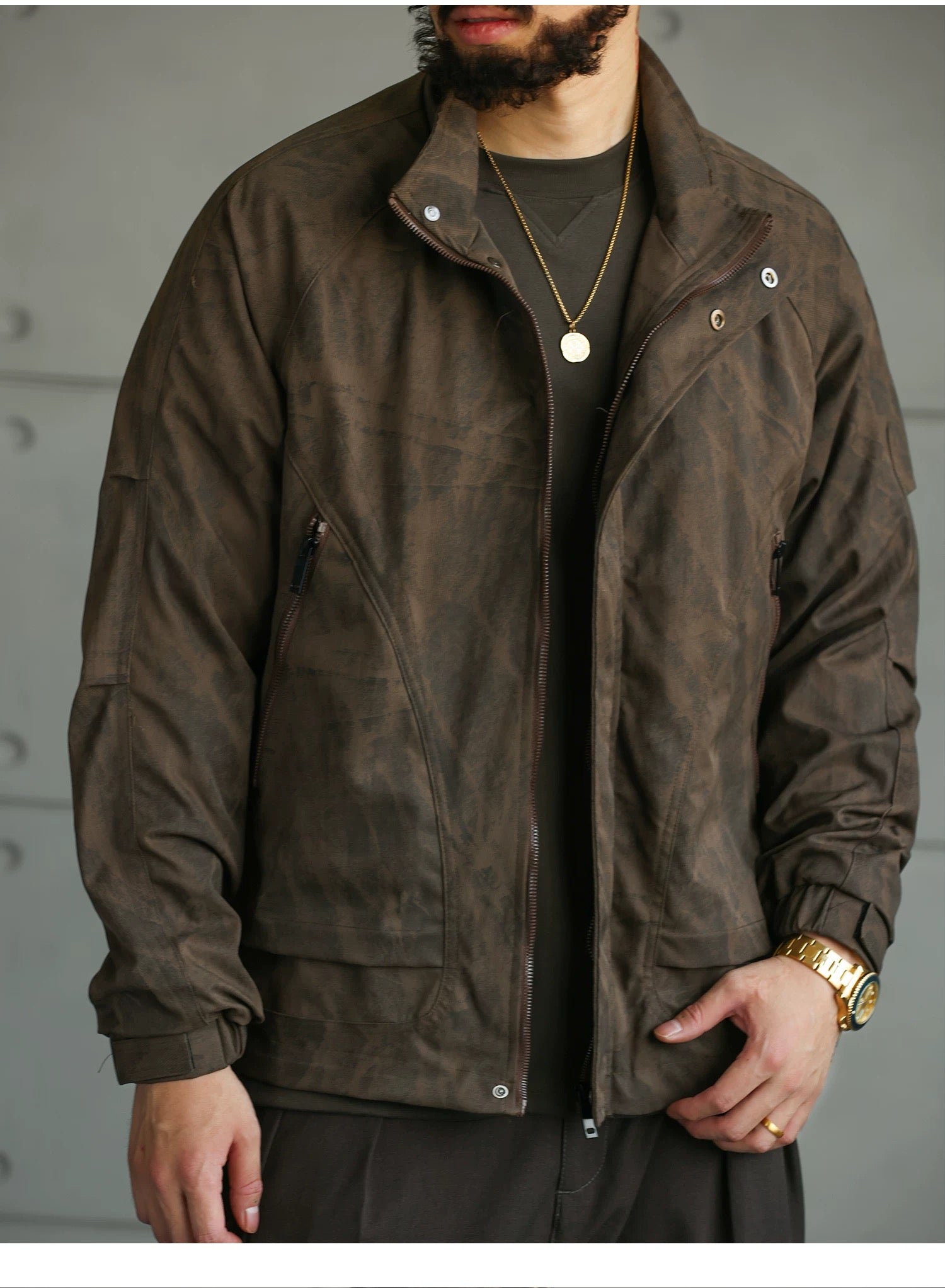 Men’s American Streetwear Stand-Collar Jacket T0016