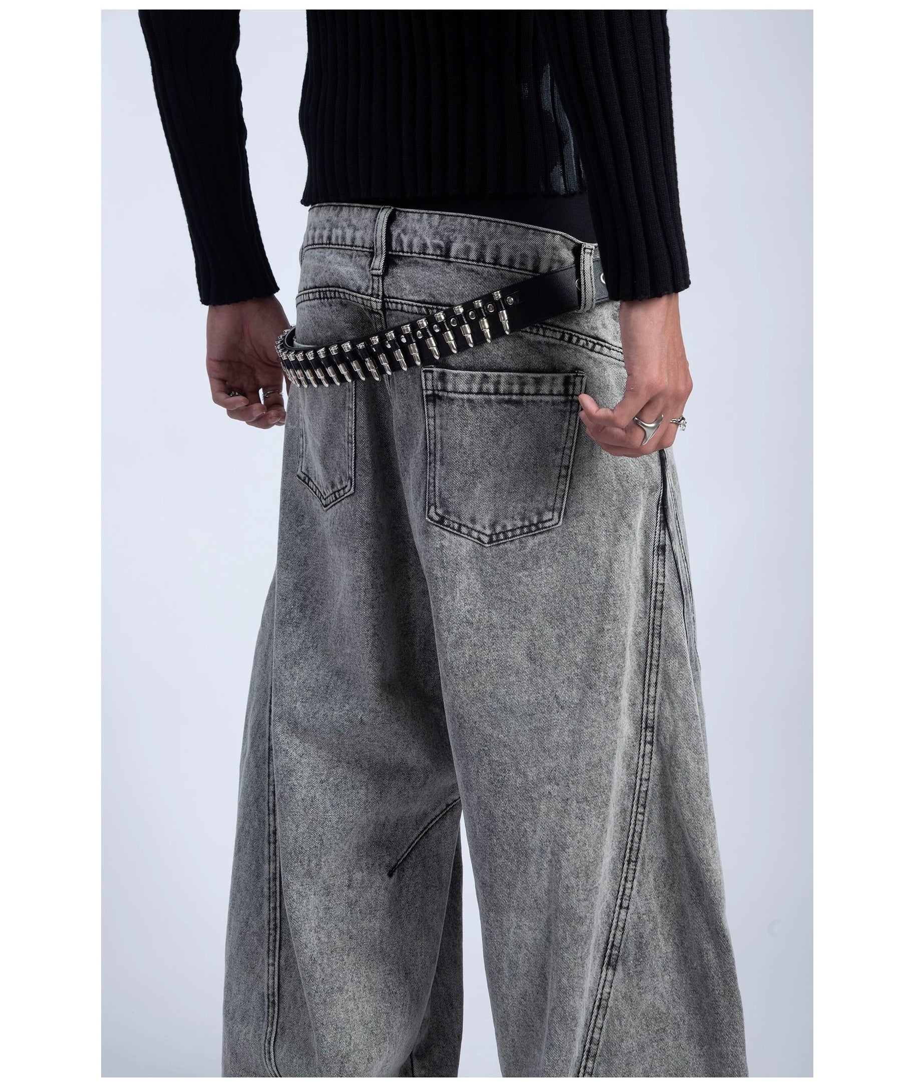 Men’s Vintage Curved-Cut Wide-Leg Jeans – Retro American Loose Fit Denim Pants B0056