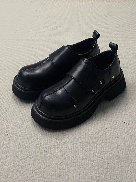 Men’s 2025 New Paris Style Thick Sole Leather Derby Shoes Black Elevator Business Casual Dress Shoes S0012