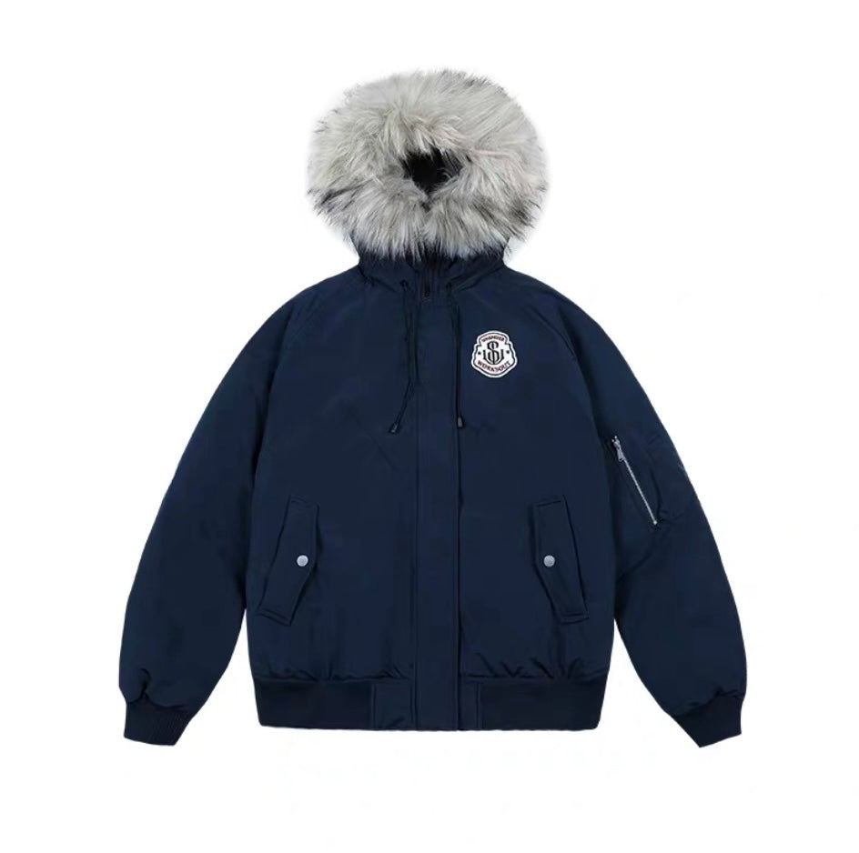 Detachable Fur Hooded Parka – Vintage American Winter Cotton Jacket T0030