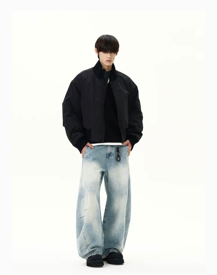 Men’s Short Padded Bomber Jacket – American Retro Street Winter Coat T0054