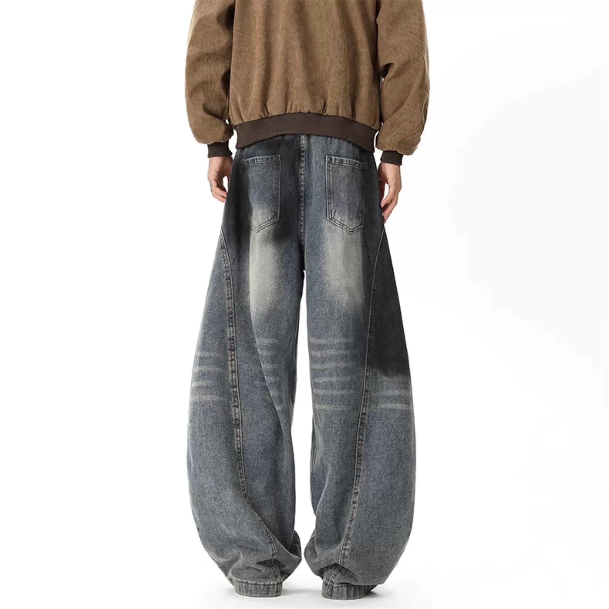 Vaqueros americanos rotos con corte curvo para hombre – Pantalones vaqueros de pierna ancha estilo streetwear vintage B0090