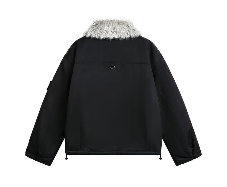 Men’s Detachable Fur Collar Padded Jacket – American Retro Winter Street Outerwear T0055