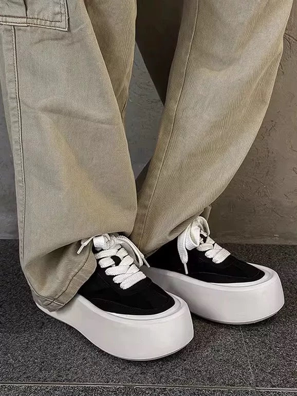 Zapatillas de skate gruesas en blanco y negro - Zapatillas de lona transpirables con plataforma y punta redonda (ropa informal minimalista unisex) S0008