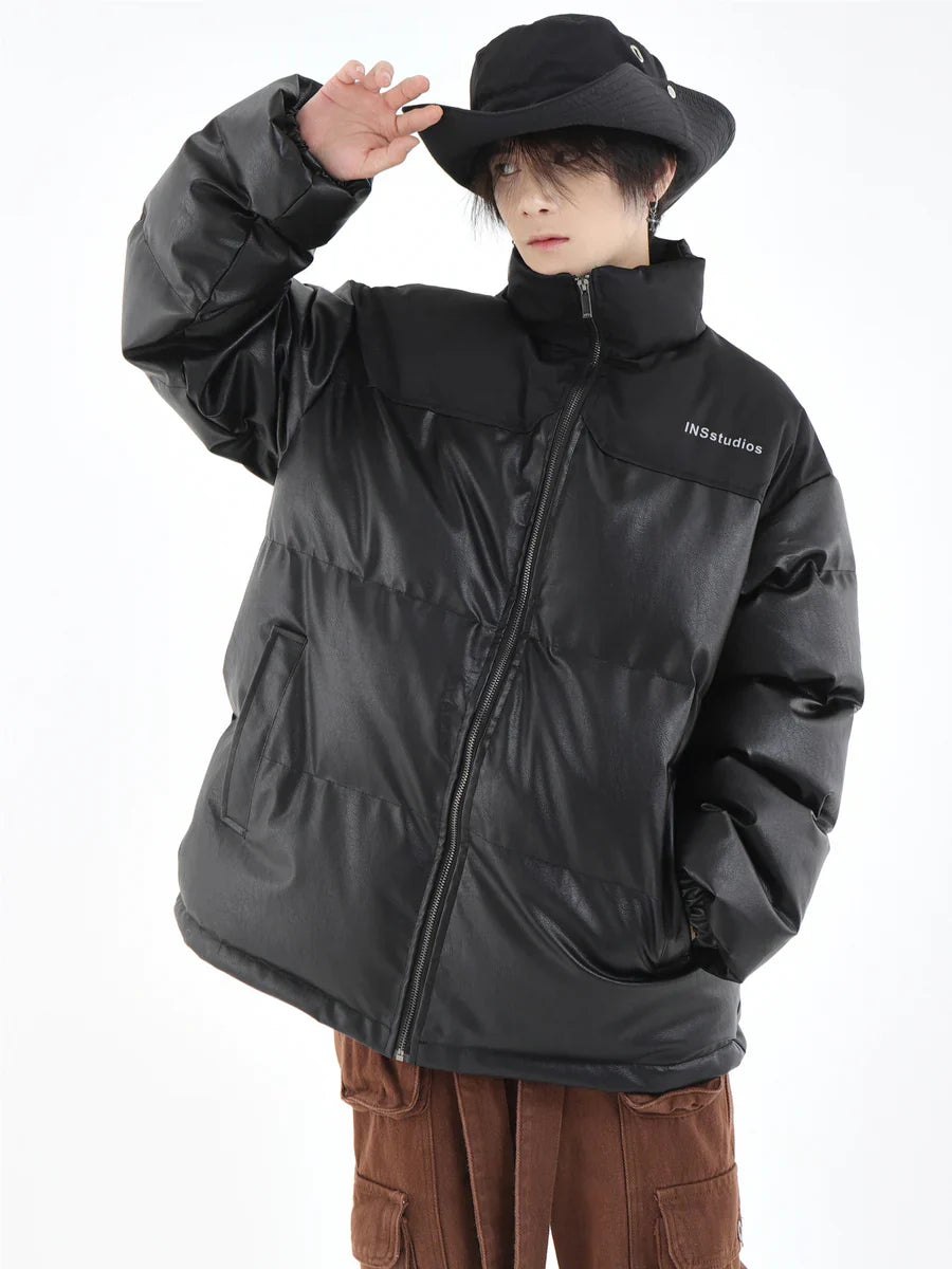 [INSstudios] PU LEATHER COTTON ZIPPER JACKET T0111