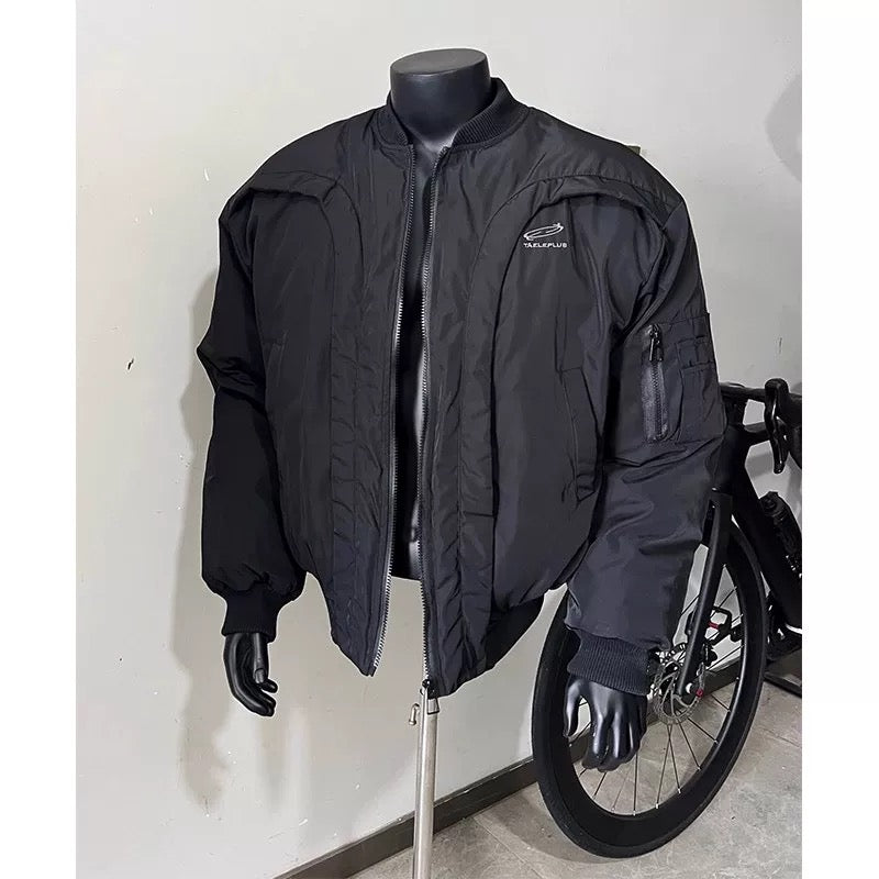 Men’s Deconstructed Bomber Jacket – American Retro High-Street Flight Outerwear T0145