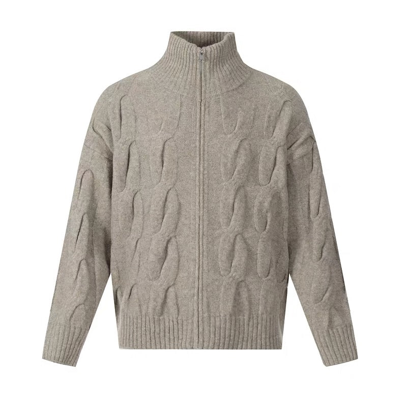 Vintage Cable Knit Turtleneck Sweater – American Retro Textured Pullover for MenS0026
