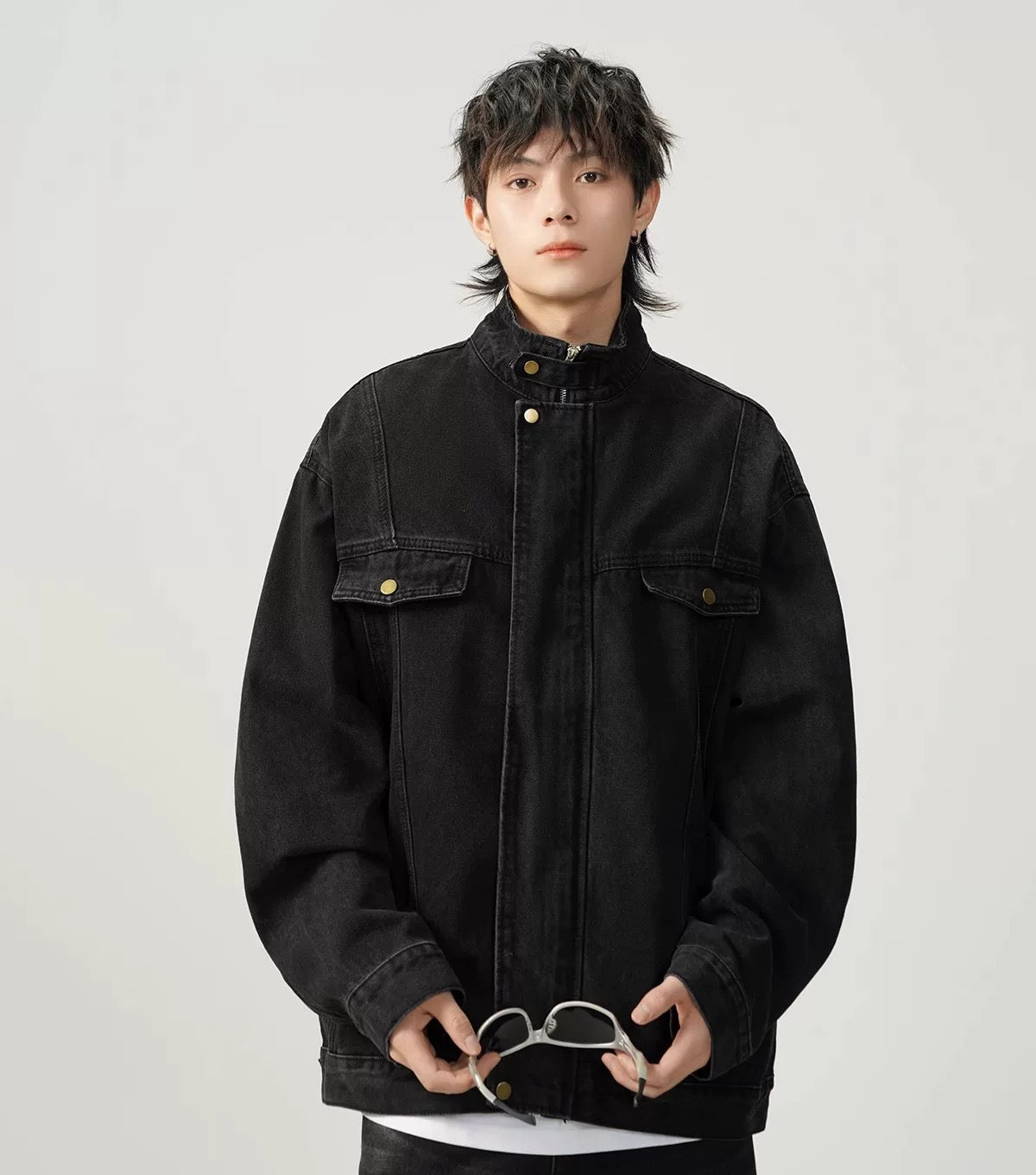 Men’s Vintage Washed Denim Jacket – American Retro Distressed Streetwear Outerwear T0046