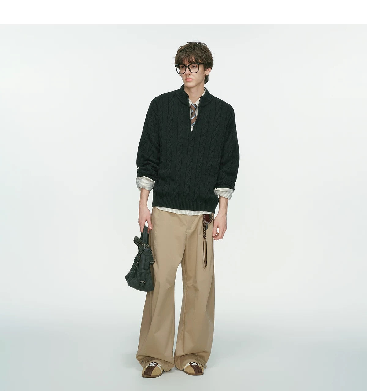 Men’s Old Money Half-Zip Cable Knit Sweater – Vintage Preppy Pullover Knitwear S0048