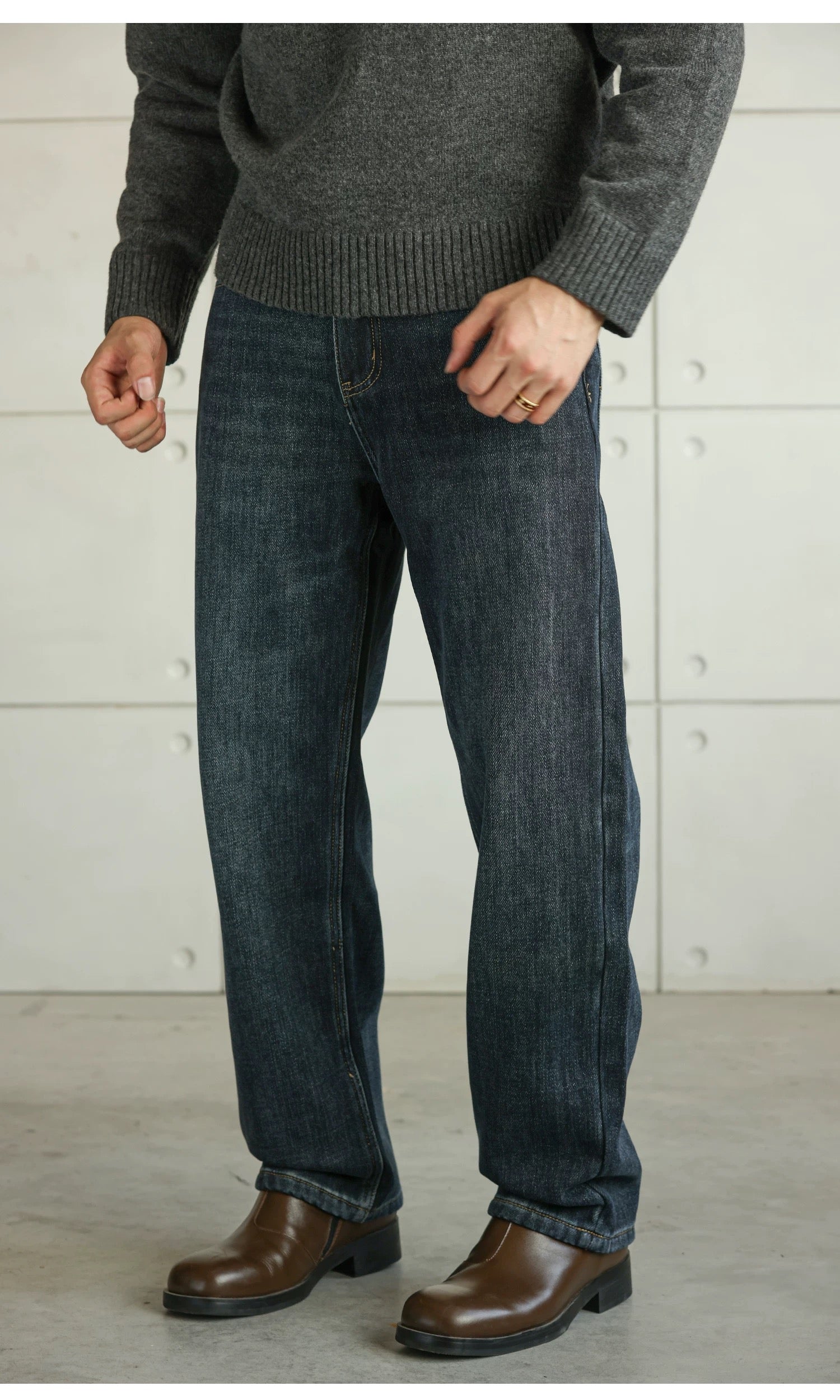 Vaqueros retro americanos de mezclilla cruda para hombre B0032